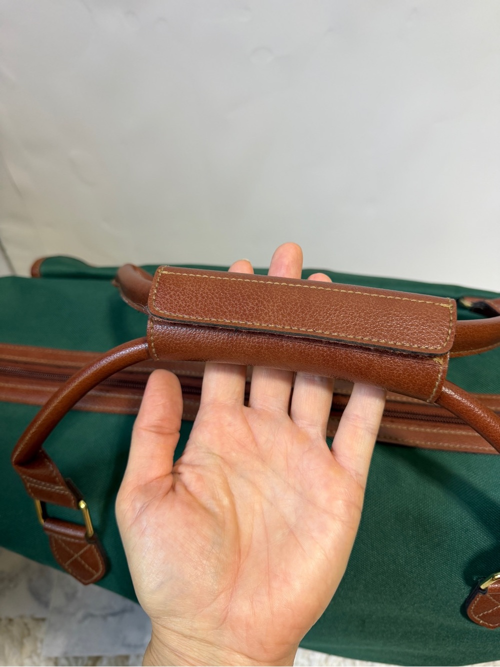 Vintage Ralph Lauren fragrance large green brown duffle travel crossbody bag - Picture 6 of 13